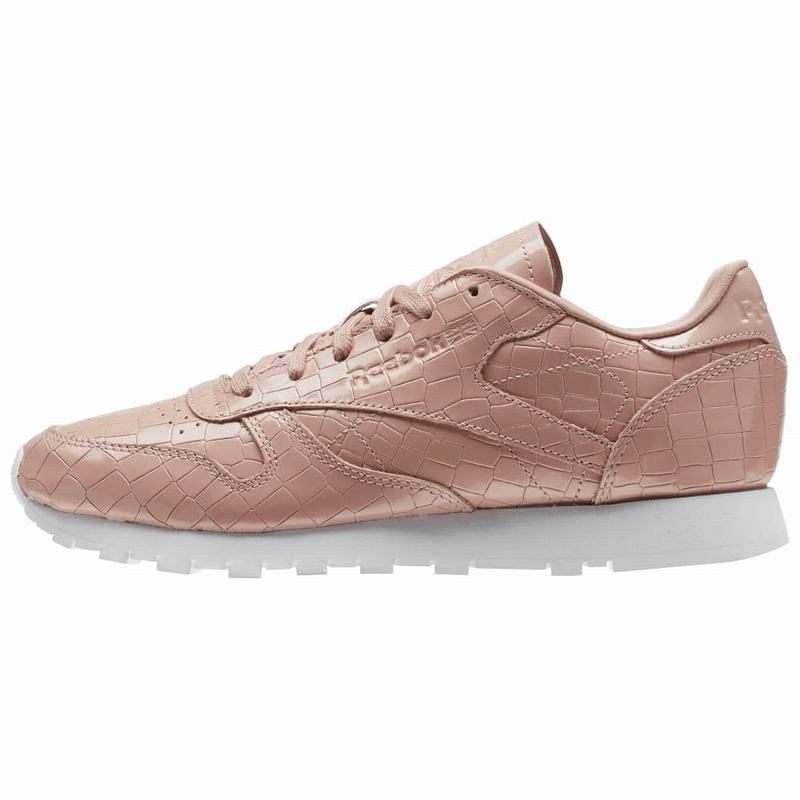 Reebok Classic Leather Crackle Shoes Womens Pink/White India ZE1552VL
